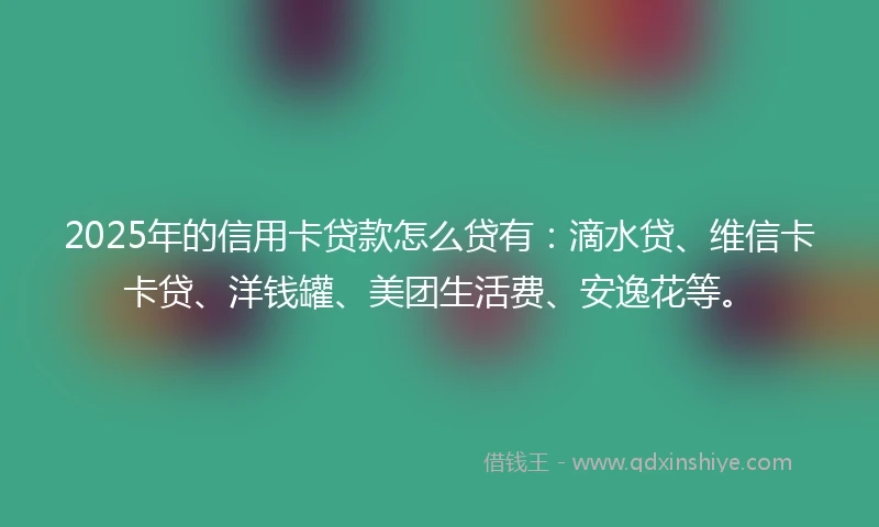 2025年的信用卡贷款怎么贷有:滴水贷、维信卡卡贷、洋钱罐、美团生活费、安逸花等。