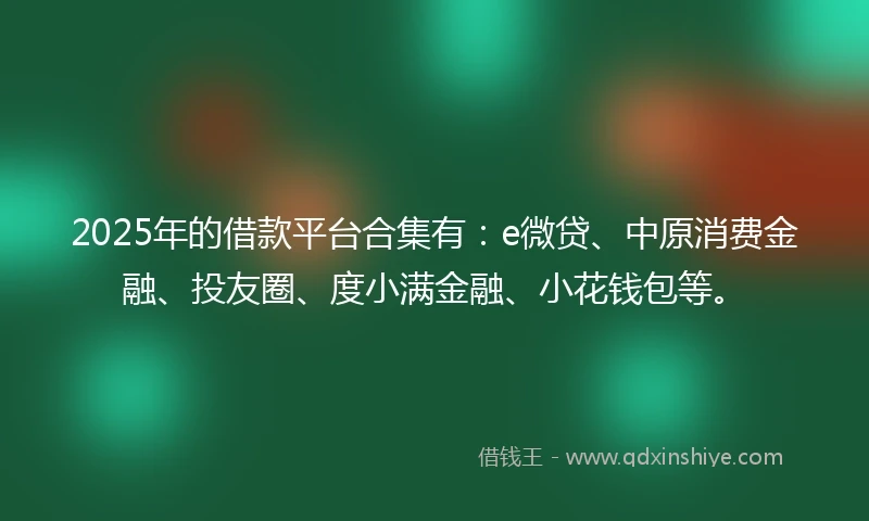 2025年的借款平台合集有：e微贷、中原消费金融、投友圈、度小满金融、小花钱包等。