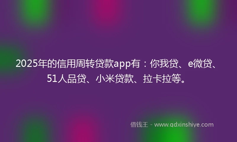 2025年的信用周转贷款app有:你我贷、e微贷、51人品贷、小米贷款、拉卡拉等。