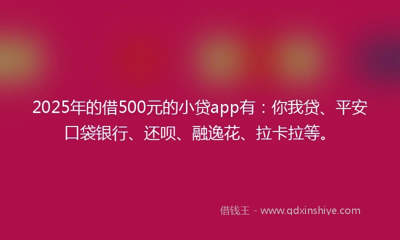 2025年的借500元的小贷app有：你我贷、平安口袋银行、还呗、融逸花、拉卡拉等。