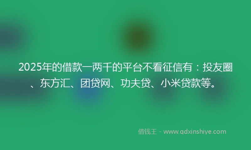 2025年的借款一两千的平台不看征信有:投友圈、东方汇、团贷网、功夫贷、小米贷款等。