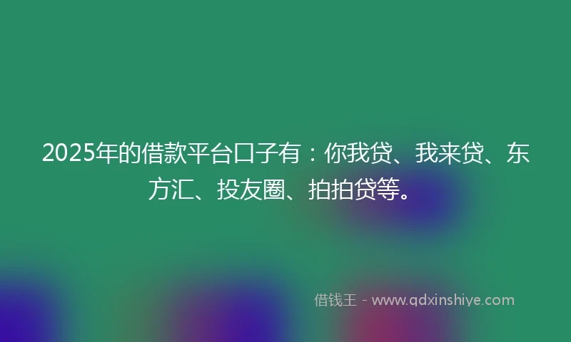 2025年的借款平台口子有：你我贷、我来贷、东方汇、投友圈、拍拍贷等。