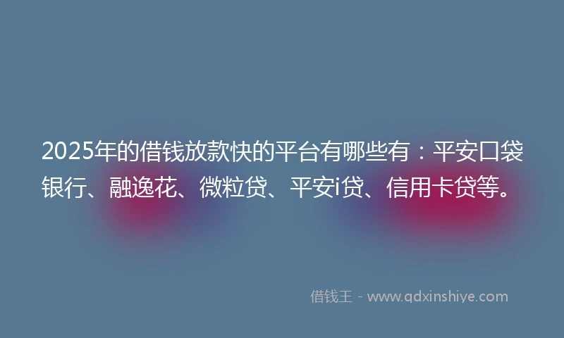 2025年的借钱放款快的平台有哪些有：平安口袋银行、融逸花、微粒贷、平安i贷、信用卡贷等。