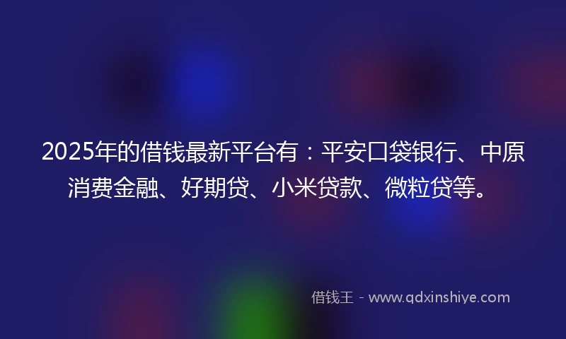 2025年的借钱最新平台有：平安口袋银行、中原消费金融、好期贷、小米贷款、微粒贷等。