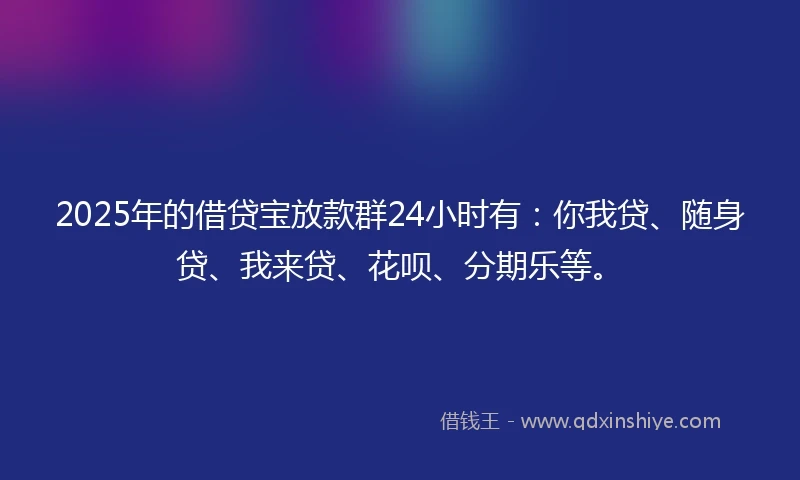 2025年的借贷宝放款群24小时有：你我贷、随身贷、我来贷、花呗、分期乐等。