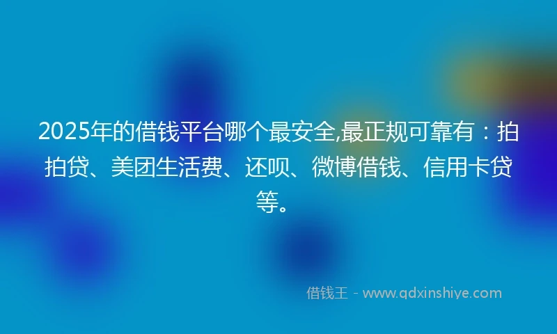 2025年的借钱平台哪个最安全,最正规可靠有：拍拍贷、美团生活费、还呗、微博借钱、信用卡贷等。