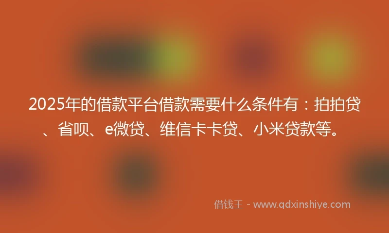 2025年的借款平台借款需要什么条件有：拍拍贷、省呗、e微贷、维信卡卡贷、小米贷款等。