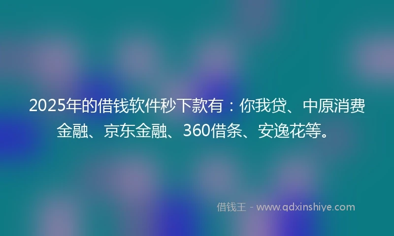 2025年的借钱软件秒下款有：你我贷、中原消费金融、京东金融、360借条、安逸花等。