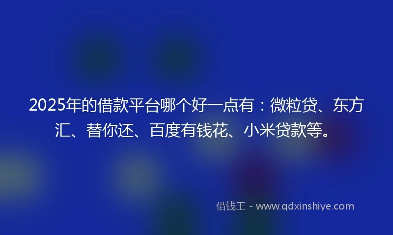 2025年的借款平台哪个好一点有：微粒贷、东方汇、替你还、百度有钱花、小米贷款等。