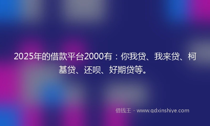 2025年的借款平台2000有：你我贷、我来贷、柯基贷、还呗、好期贷等。