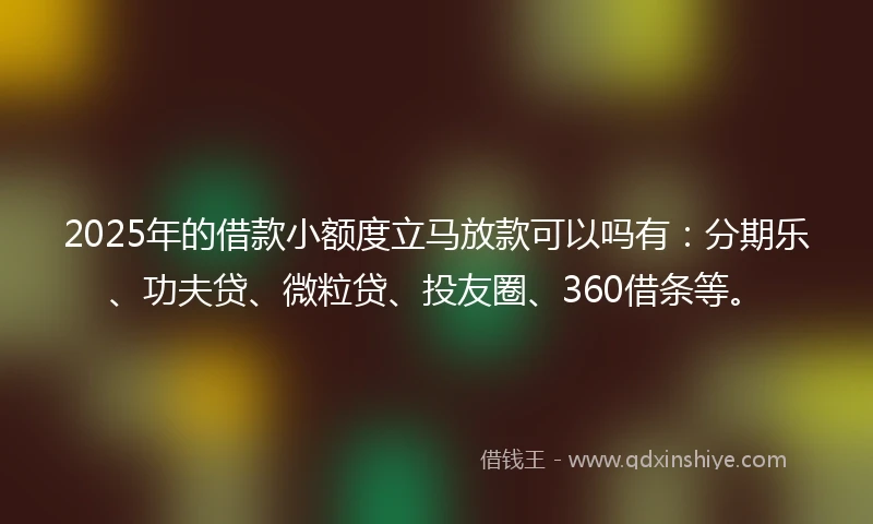 2025年的借款小额度立马放款可以吗有：分期乐、功夫贷、微粒贷、投友圈、360借条等。