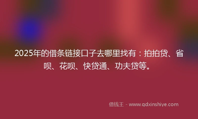 2025年的借条链接口子去哪里找有：拍拍贷、省呗、花呗、快贷通、功夫贷等。