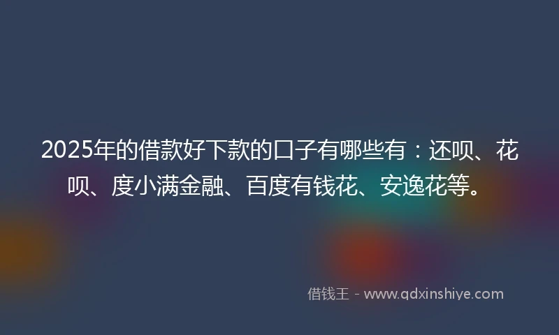 2025年的借款好下款的口子有哪些有：还呗、花呗、度小满金融、百度有钱花、安逸花等。