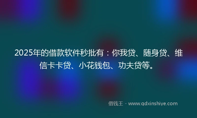 2025年的借款软件秒批有：你我贷、随身贷、维信卡卡贷、小花钱包、功夫贷等。