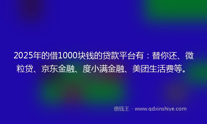 2025年的借1000块钱的贷款平台有：替你还、微粒贷、京东金融、度小满金融、美团生活费等。