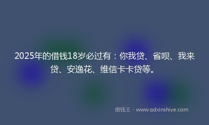 2025年的借钱18岁必过有：你我贷、省呗、我来贷、安逸花、维信卡卡贷等。