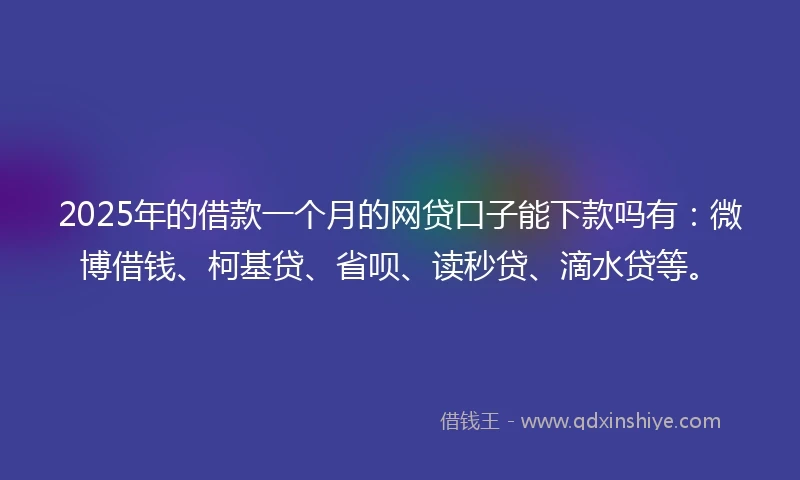 2025年的借款一个月的网贷口子能下款吗有：微博借钱、柯基贷、省呗、读秒贷、滴水贷等。