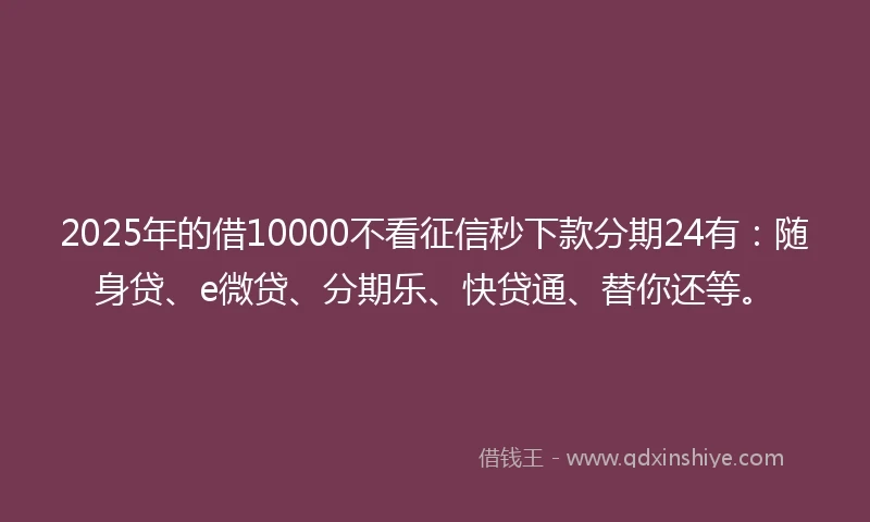 2025年的借10000不看征信秒下款分期24有：随身贷、e微贷、分期乐、快贷通、替你还等。