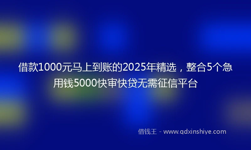 借款1000元马上到账的2025年精选，整合5个急用钱5000快审快贷无需征信平台