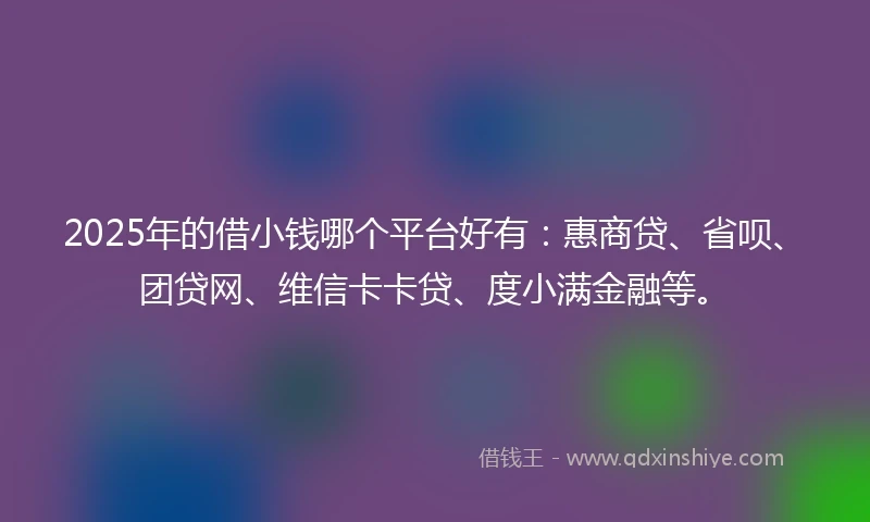 2025年的借小钱哪个平台好有：惠商贷、省呗、团贷网、维信卡卡贷、度小满金融等。