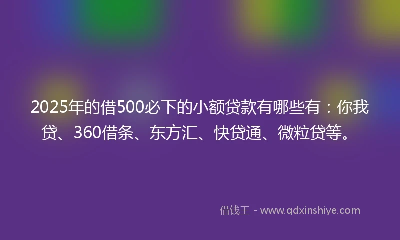 2025年的借500必下的小额贷款有哪些有:你我贷、360借条、东方汇、快贷通、微粒贷等。