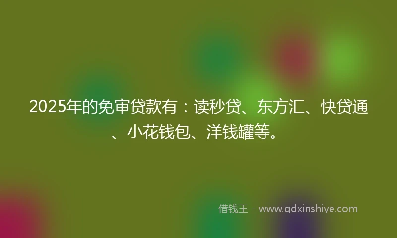 2025年的免审贷款有：读秒贷、东方汇、快贷通、小花钱包、洋钱罐等。