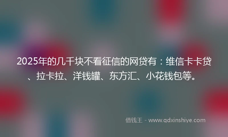 2025年的几千块不看征信的网贷有：维信卡卡贷、拉卡拉、洋钱罐、东方汇、小花钱包等。