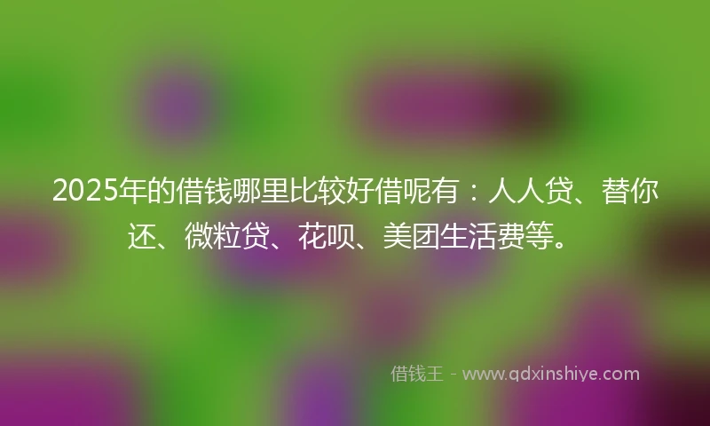 2025年的借钱哪里比较好借呢有：人人贷、替你还、微粒贷、花呗、美团生活费等。