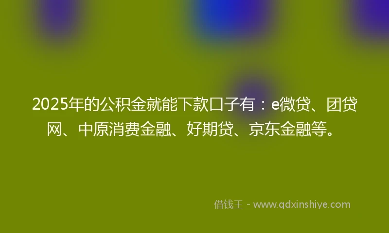 2025年的公积金就能下款口子有：e微贷、团贷网、中原消费金融、好期贷、京东金融等。