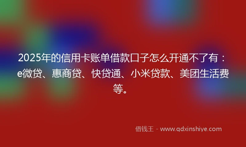 2025年的信用卡账单借款口子怎么开通不了有：e微贷、惠商贷、快贷通、小米贷款、美团生活费等。