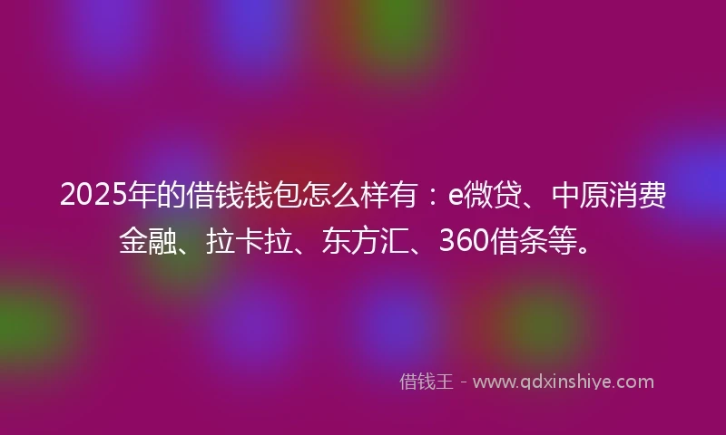 2025年的借钱钱包怎么样有：e微贷、中原消费金融、拉卡拉、东方汇、360借条等。