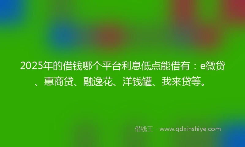 2025年的借钱哪个平台利息低点能借有：e微贷、惠商贷、融逸花、洋钱罐、我来贷等。