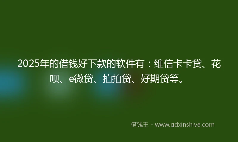 2025年的借钱好下款的软件有：维信卡卡贷、花呗、e微贷、拍拍贷、好期贷等。