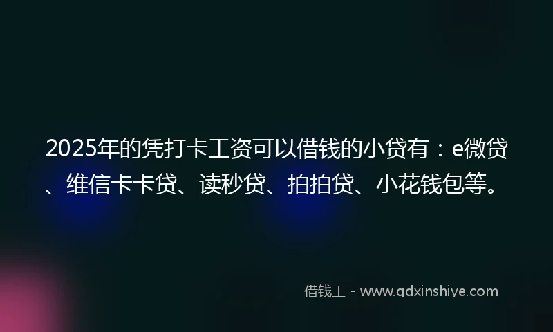 2025年的凭打卡工资可以借钱的小贷有：e微贷、维信卡卡贷、读秒贷、拍拍贷、小花钱包等。