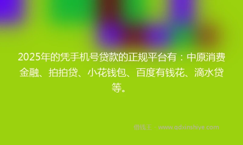 2025年的凭手机号贷款的正规平台有：中原消费金融、拍拍贷、小花钱包、百度有钱花、滴水贷等。