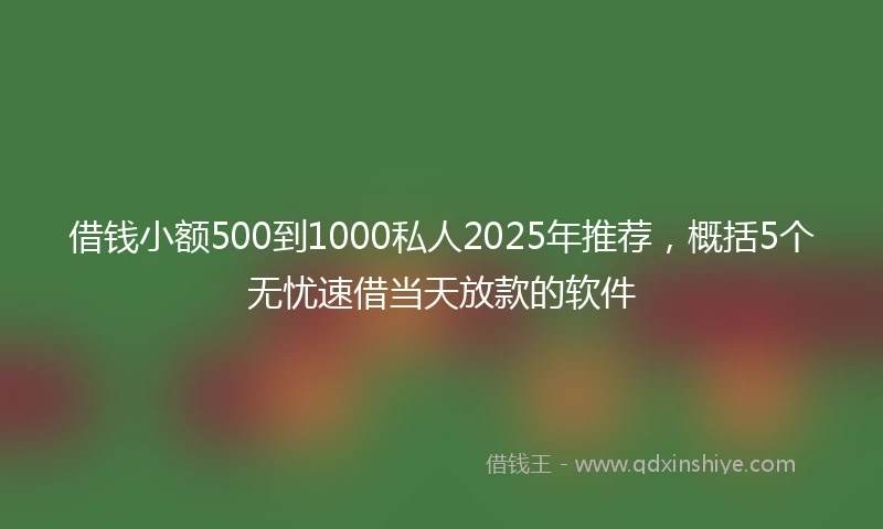 借钱小额500到1000私人2025年推荐，概括5个无忧速借当天放款的软件