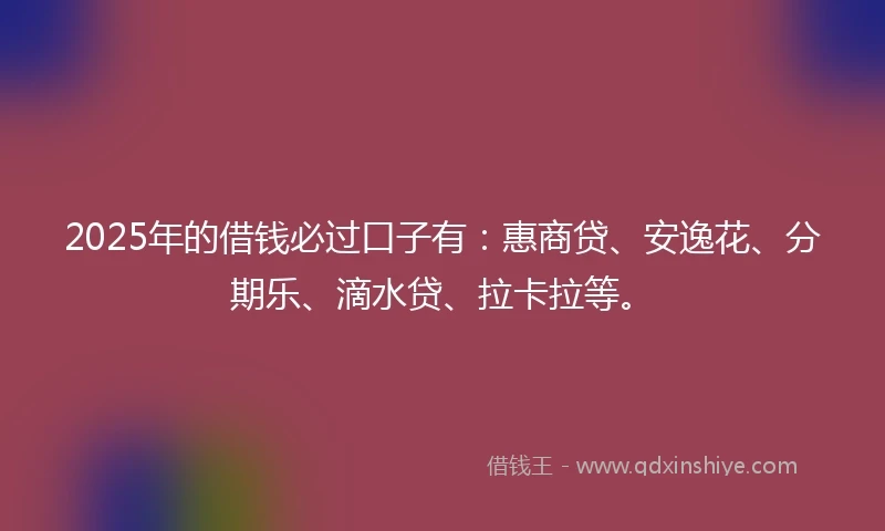 2025年的借钱必过口子有：惠商贷、安逸花、分期乐、滴水贷、拉卡拉等。