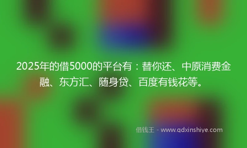 2025年的借5000的平台有：替你还、中原消费金融、东方汇、随身贷、百度有钱花等。