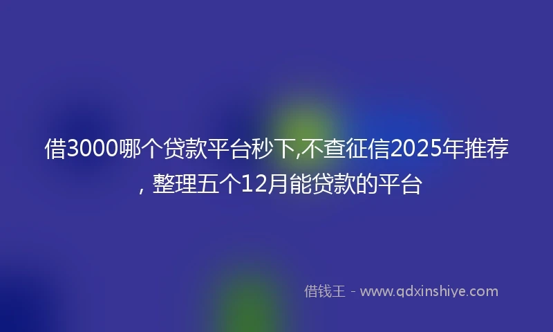 借3000哪个贷款平台秒下,不查征信2025年推荐，整理五个12月能贷款的平台