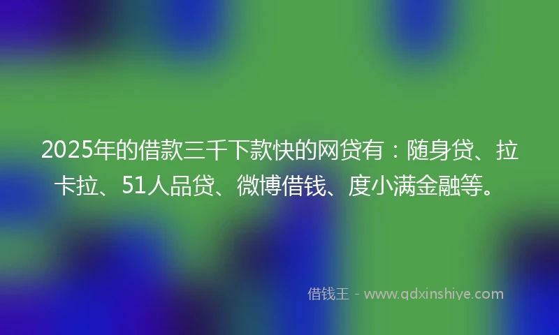 2025年的借款三千下款快的网贷有：随身贷、拉卡拉、51人品贷、微博借钱、度小满金融等。