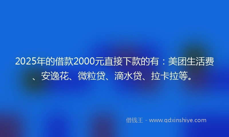 2025年的借款2000元直接下款的有：美团生活费、安逸花、微粒贷、滴水贷、拉卡拉等。