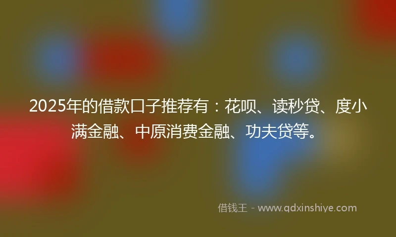 2025年的借款口子推荐有：花呗、读秒贷、度小满金融、中原消费金融、功夫贷等。