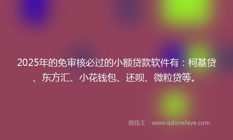 2025年的免审核必过的小额贷款软件有：柯基贷、东方汇、小花钱包、还呗、微粒贷等。