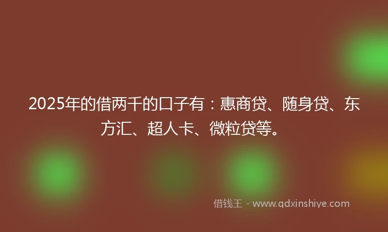2025年的借两千的口子有：惠商贷、随身贷、东方汇、超人卡、微粒贷等。