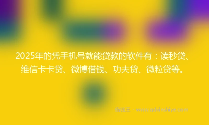 2025年的凭手机号就能贷款的软件有：读秒贷、维信卡卡贷、微博借钱、功夫贷、微粒贷等。