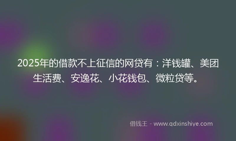 2025年的借款不上征信的网贷有：洋钱罐、美团生活费、安逸花、小花钱包、微粒贷等。