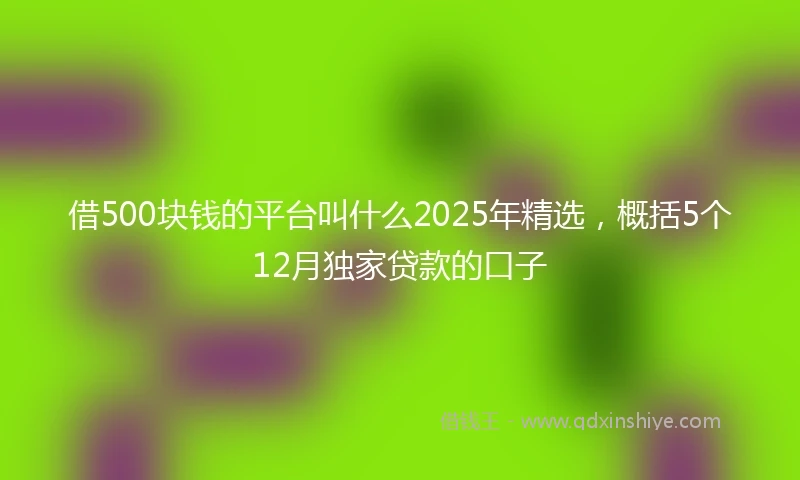 借500块钱的平台叫什么2025年精选，概括5个12月独家贷款的口子