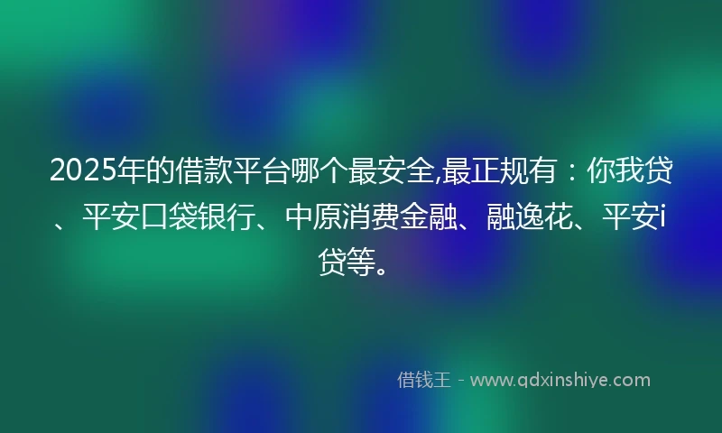 2025年的借款平台哪个最安全,最正规有：你我贷、平安口袋银行、中原消费金融、融逸花、平安i贷等。