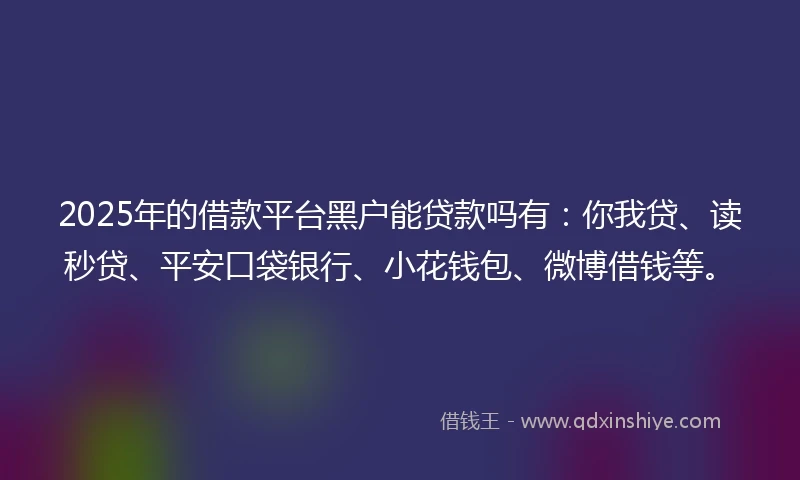 2025年的借款平台黑户能贷款吗有：你我贷、读秒贷、平安口袋银行、小花钱包、微博借钱等。