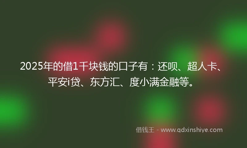 2025年的借1千块钱的口子有：还呗、超人卡、平安i贷、东方汇、度小满金融等。